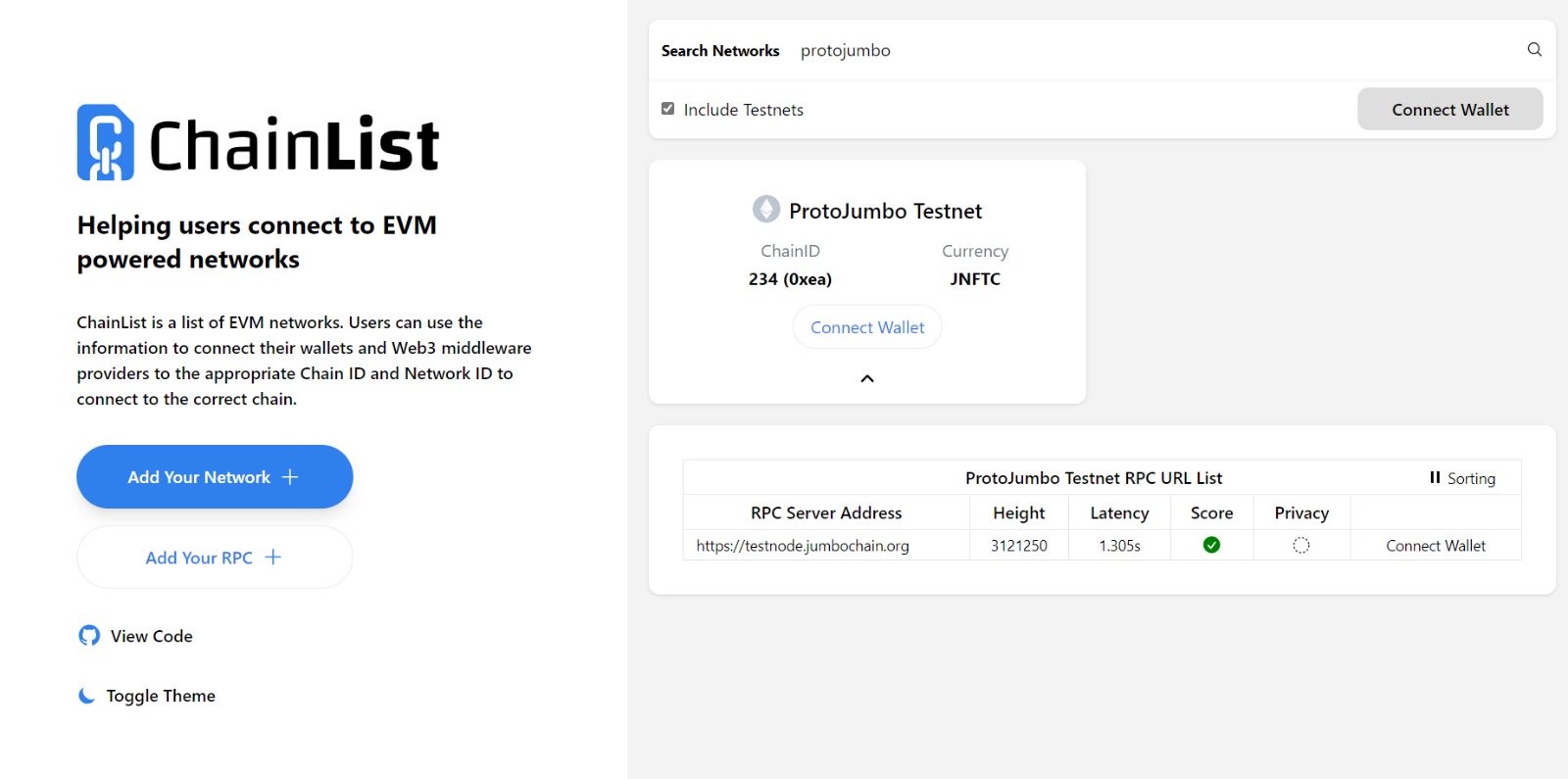 Chainlist protojumbo listing