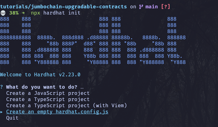 hardhat init choose empty config